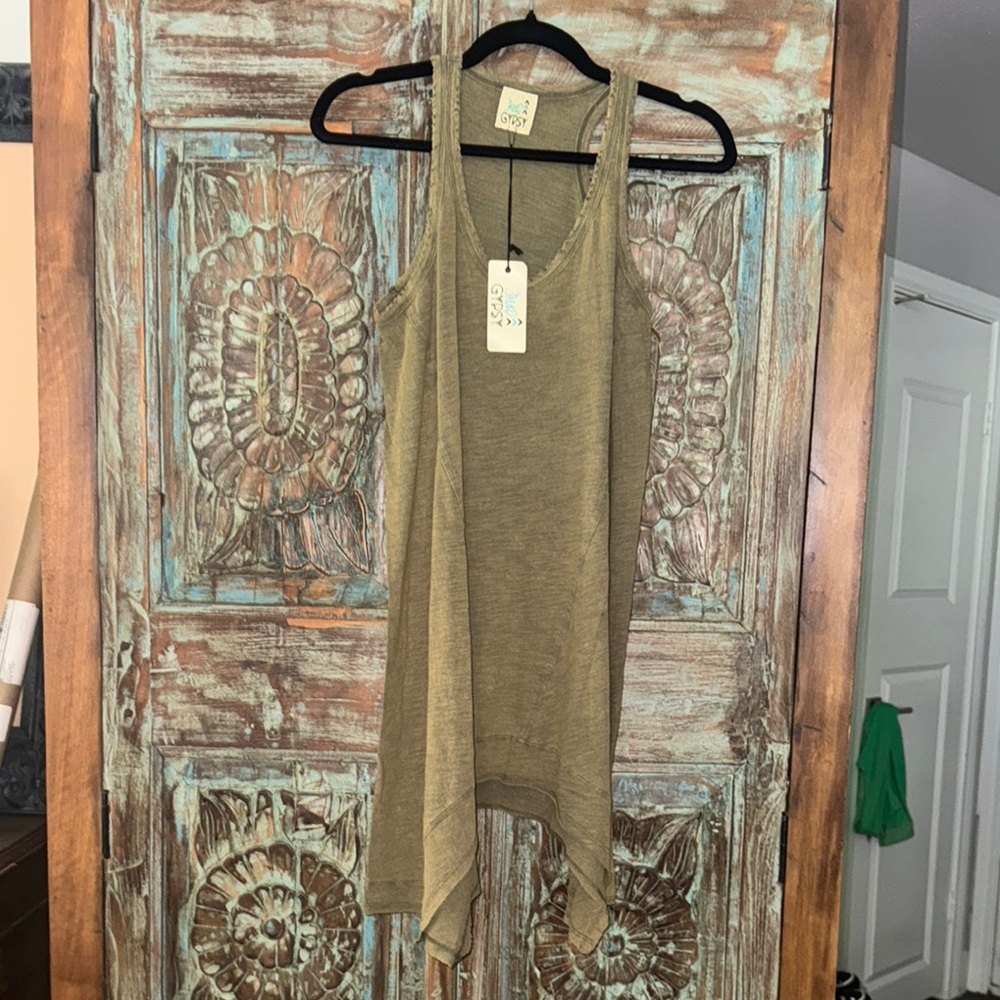 Jaded Gypsy Tee  Relaxed Handkerchief-Hem Tank Top - Olive